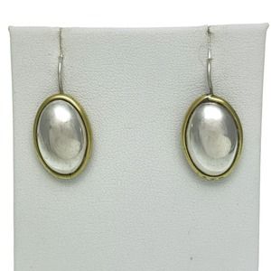 Vintage Mexico Taxco TH-93 Sterling Silver 925 Brass Framed Dome Drop Earrings